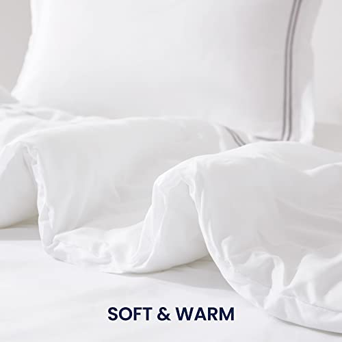 SLEEP ZONE Luxury Hotel Bedding Comforter Set 3-Piece Machine Washable, Lightweight Down Alternative Duvet Insert with Embroidered Stripes, King (106" x 95"), Grey Strips SLEEP ZONE