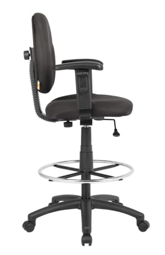 Boss Office Products B1691-BK Stand Up Fabric Drafting Stool with Adjustable Arms in Black Boss Office Products