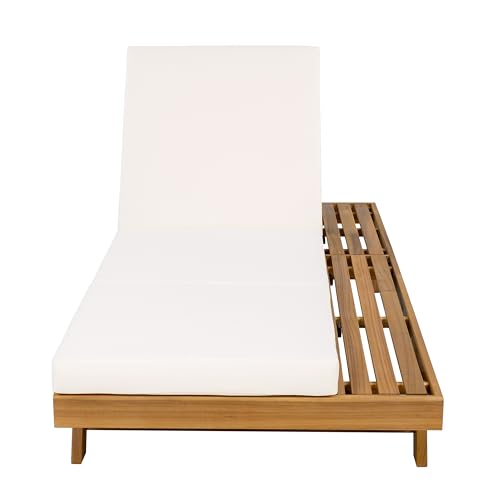 Christopher Knight Home Kayes Acacia Wood Chaise Lounge Chair Outdoor Set of 2, Poolside Sun Lounger Recliner, Patio Outdoor Chaise Lounge with 4'' Triple Folds Cushion, Teak+Cream