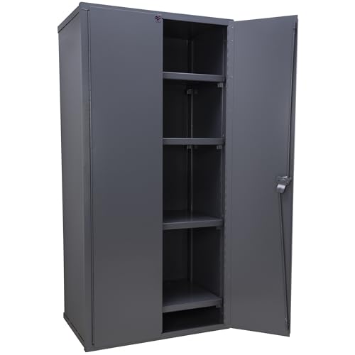 Jamco Extra Heavy Duty Steel Storage Cabinet with Solid Lockable Doors, 14-Gauge All-Welded Metal Cabinet, 4 Adjustable Shelves, 7,200 lbs Capacity, 24" D x 36" W x 74" H, Gray Jamco