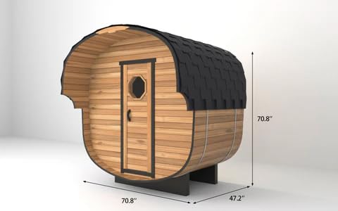 Outdoor Sauna 2 Person, Home Wooden Barrel Traditional Wood Sauna Room with Asphalt Shingle Roof, 220V Steam Spa, 4.5 kw Electric Heater with Sauna Stone, Water Bucket, Spoon, Light, Canadian Hemlock Smartmak
