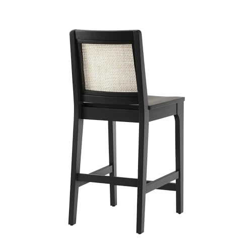 Walker Edison 2-Piece Boho Rattan Back Solid Wood Counter Stool, Set of 2, Black Walker Edison