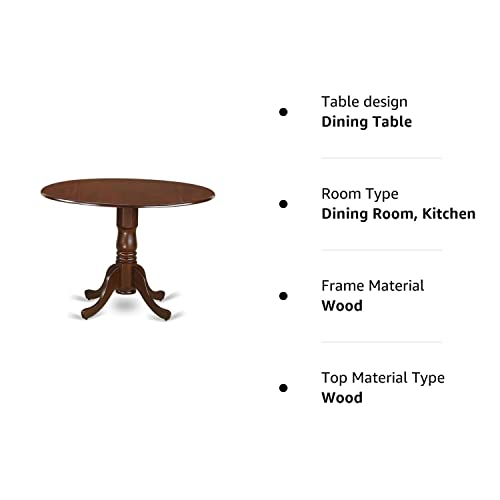 East West Furniture DLT-MAH-TP Dublin Dining Room Table - a Round Solid Wood Table Top with Dropleaf & Pedestal Base, 42x42 Inch, Mahogany East West Furniture