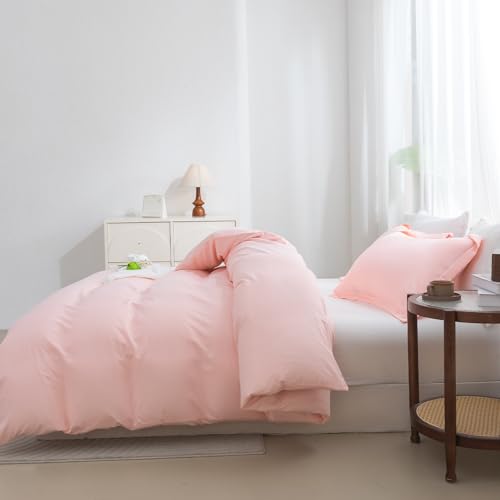 SheRest Pink Duvet Cover Twin Size - Soft Brushed Microfiber, 1 Duvet Cover 68x90 Inches with Zipper Closure 8 Ties & 1 Pillow Sham, Breathable Bedding Set for All Season (No Comforter) SheRest