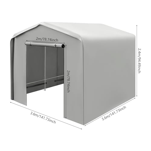 12x12ft Carport, Heavy Duty Carport Canopy with Roll-Up Door, Outdoor Portable Garage, Waterproof Shelter Vehicles, Car Canopy with All-Season Tarp for Cars, Trucks, Motorcycles & Storage (Gray) MIOUYTRT