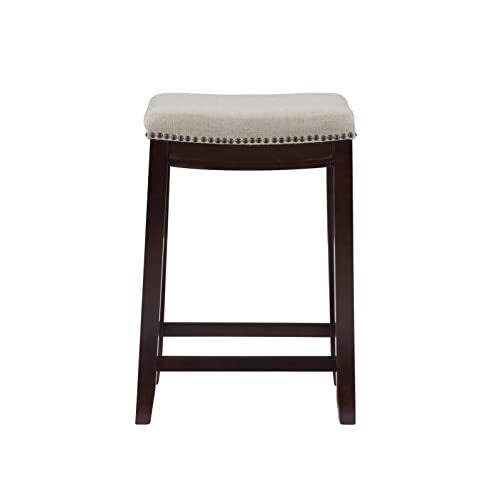 Linon Linen Backless Claridge Stool, Counter Height, Beige & Dark Walnut Linon