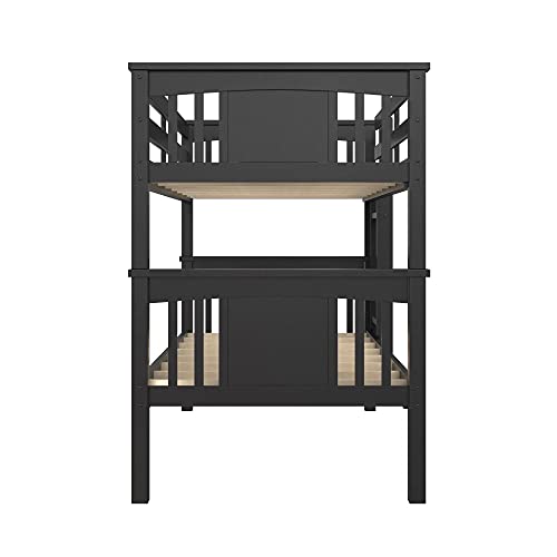 DHP Dylan Twin Over Twin Bunk Bed, Espresso, Sturdy Wood Construction, Converts to 2 Twin Beds, Guard Rails, Step Ladder DHP