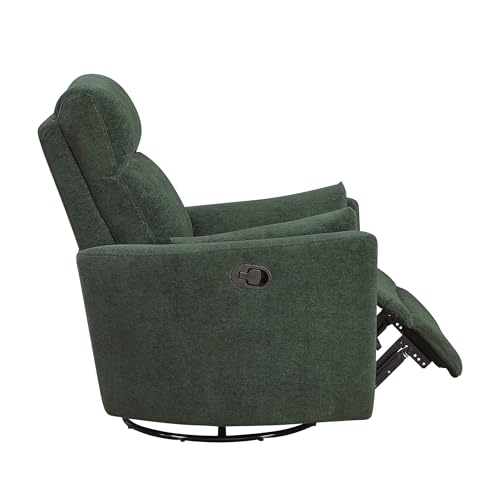 Lexicon Modern Swivel Glider Recliner Chair - Quiet 360 Swivel Chair, Durable Microfiber Upholstered, 2 Pillows, Manual Reclining for Living Room, Small Spaces, Nursery, Apartment, Bedroom, Green