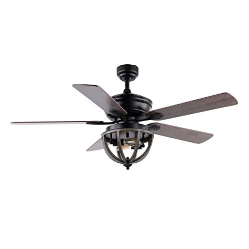 JONATHAN Y JYL9613A Jasper Farmhouse Industrial Iron Dome Shade LED Ceiling Fan with Remote, for Bedroom, Living Room, Dining Room 52" 2 Light, Black JONATHAN Y