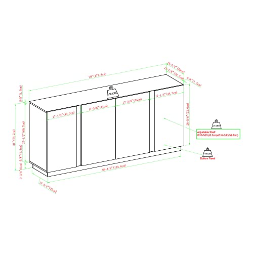 Walker Edison Liss Contemporary 4-Door Minimalist Sideboard, 70 Inch, Dark Walnut Walker Edison