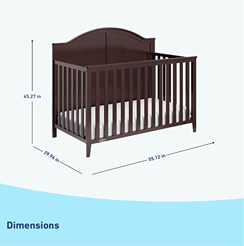 Graco Wilfred 5-in-1 Convertible Crib (Espresso) – GREENGUARD Gold Certified, Converts to Toddler Bed and Full-Size Bed, Fits Standard Full-Size Crib Mattress, Adjustable Mattress Support Base Graco