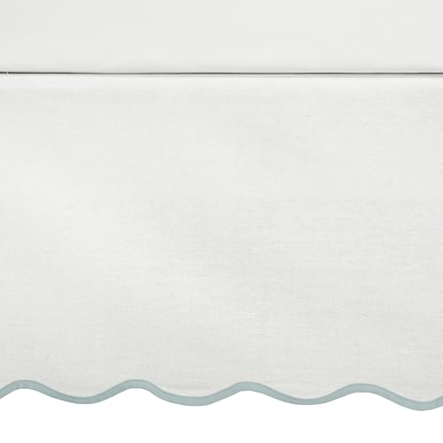 Lush Decor Coastal Chic Scalloped Edge Linen-Textured Bed Skirt Single, King Blue & White - White Bed Skirt King Size - Coastal Decor - Wrap Around Bed Skirt Lush Decor