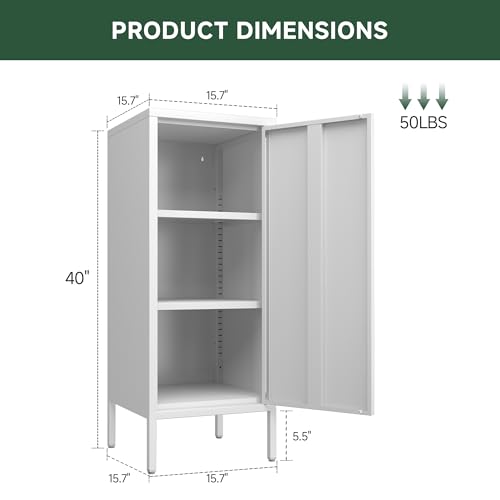 PEROKIER Metal Storage Cabinet with 2 Adjustable Shelves Freestanding White Storage Cabinets with Door for Office Kitchen Bathroom Living Room Pantry Garage PEROKIER
