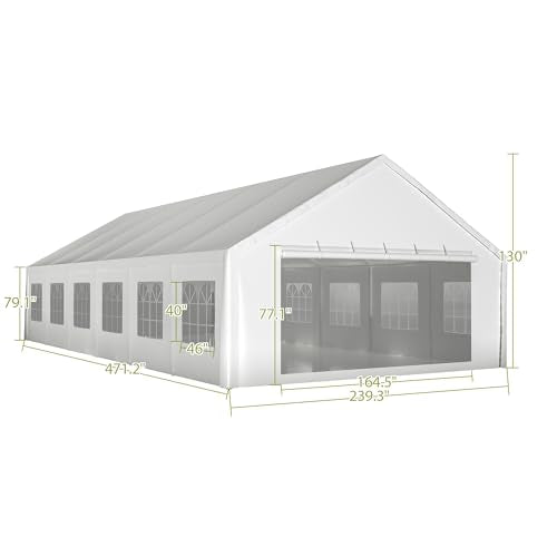 GihulaGo 20x40 ft Party Tent, Outdoor Heavy Duty Party Wedding Big Tent Event Shelters, Upgraded Galvanized Canopy with Removable Sidewalls, Doors, 4 Sandbags and 3 Carry Bags GihulaGo