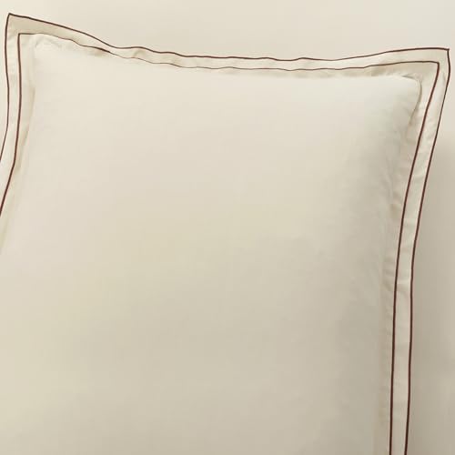 Lush Decor Hampton Double Flange Embroidered Contrast Edge Cotton Duvet Cover Set, 3 Piece Set, Full/Queen, Neutral & Copper - Luxury Hotel Bedding Set - Beige Duvet Cover - Minimalist Decor Lush Decor