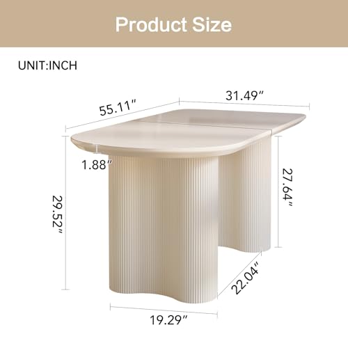 HOTICKME 55.11" Oval Dining Table for 4-6 People, Modern Kitchen Tables with Sturdy Legs, Dinner Tables with 1.88" Thick Tabletop, RectangularTables for Home, Office White HOTICKME