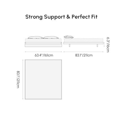 homary Japanese Style Queen Floor Bed Frame, 6.3" Low Profile Tatami Platform Bed with Carbon Steel Slats & Wood-Finished Metal Frame, No Box Spring Needed, Fits Queen Mattress 60" W x 80" L homary