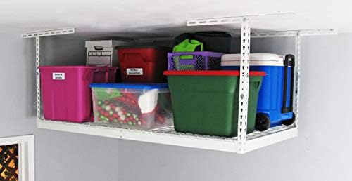SafeRacks Overhead Garage Storage Rack - Heavy Duty Racks for Garage with 400 lb Capacity, Easy Garage Shelving, Adjustable Storage Rack, Ceiling Mount Storage Shelves 3x6 White (12"-21") SafeRacks