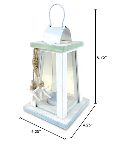COTA Global Ocean Breeze Nautical Wooden Lantern Candle Holder - Handmade Rustic Tealight Candle Lantern Decor Coastal Table Centerpiece, Indoor Tea Candle Lantern Beach Decorations for Home Puzzled
