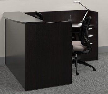 Offices To Go L Shaped Reception Desk W/Transaction Top 71" W X 30" D X 42" H Reception Return 42" W X 24" D X 42" H - American Espresso Offices To Go