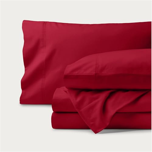 Bare Home Organic Cotton Flannel Sheet Set - Twin XL Size - 100% Cotton - Double Brushed for Extra Softness & Comfort - Warm, Cozy, and Durable - Breathable - Bed Sheets (Twin, Red) Bare Home