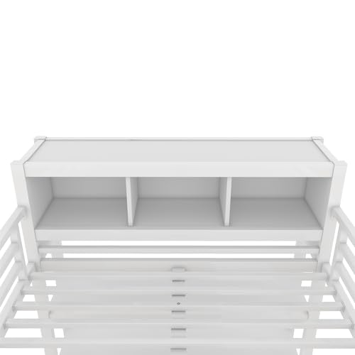 Bellemave Full Metal Loft Bed with Wardrobe, L-Shaped Desk, Storage Cubes and Shelves, Heavy Duty, White Bellemave