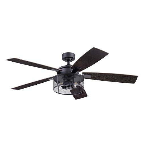 Honeywell Ceiling Fans Carnegie Industrial 52 Inch Ceiling Fan with Light, Remote Control Fan, LED Indoor Fan with 5 Blades, Gray Pine and Brown Chestnut Blade Finish Options, Matte Black (50614-01) Honeywell