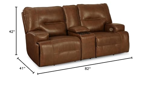 Signature Design by Ashley Francesca Modern Tufted Leather Power Reclining Loveseat with Console and Adjustable Headrest, Dark Brown Signature Design by Ashley