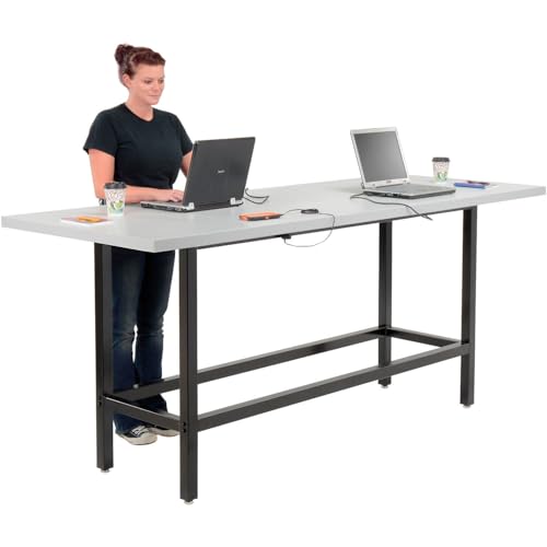 Global Industrial Standing Height Table with 12 AC Power Outlets, 96" L x 36" W x 42" H, Gray Laminate Top, Black Steel Frame, Standing Rectangular Bar Table Global Industrial