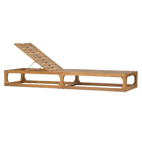 Christopher Knight Home Vauz Patio Chaise Lounge Chair Outdoor, Acacia Wood Poolside Sun Lounger with Slatted Design, Open Frame Pool Lounger with Adjustable Backrest, Natural (Frame Only)