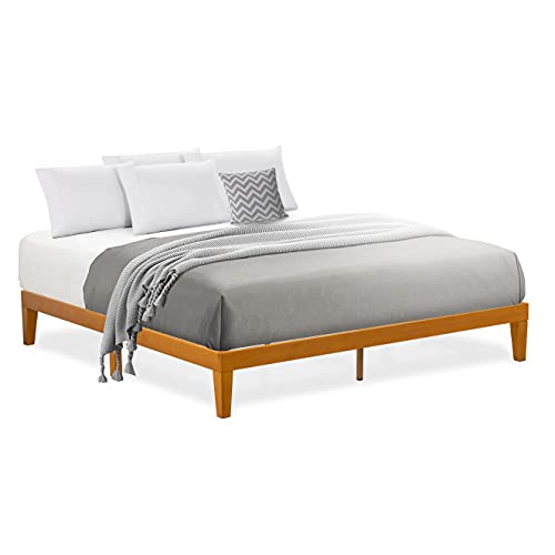 King Size Oak Platform Bed Frame with Sturdy Wooden Legs by East West Furniture East West Furniture