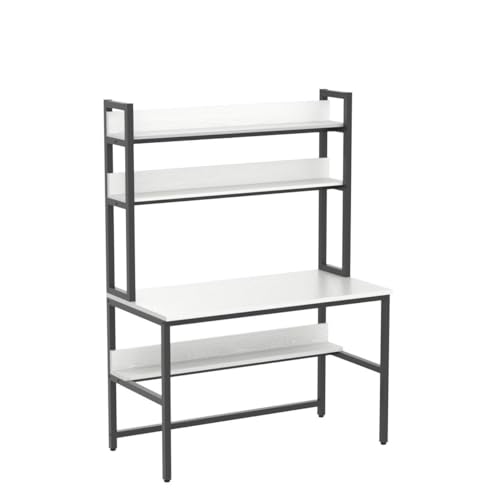 Aquzee 47 Inch White Computer Desk with Hutch and 3-Tier Bookshelf for Home Office Aquzee