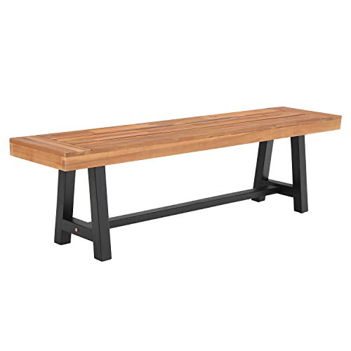 PHI VILLA Outdoor Acacia Wood Bench, 63" Long Patio Wooden Picnic Bench for 3 People, Backless Oil Finished Teak Bench for Garden, Porch, Yard PHI VILLA