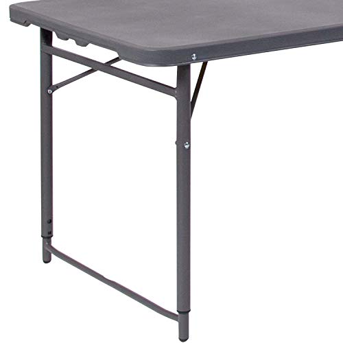 Flash Furniture Mills 4-Foot Height Adjustable Bi-Fold Dark Gray Plastic Folding Table with Carrying Handle Flash Furniture