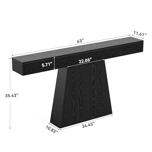 LITTLE TREE 63" Entryway Table, Modern Black Wooden Console Table with Trapezoidal Base for Living Room, Entrance, Hallway, Foyer, Behind the Couch LITTLE TREE