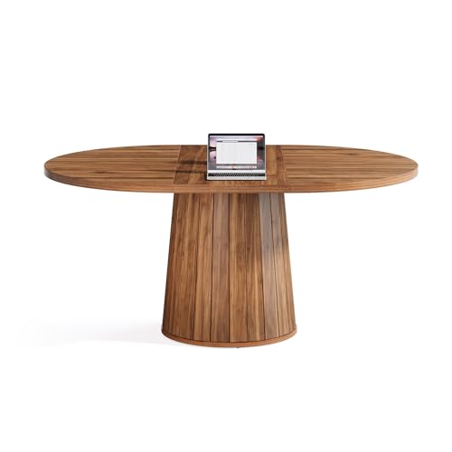 Tribesigns Oval Conference Table, 55.11 Inches Wood Meeting Table for 6 People, Rustic Meeting Seminar Boardroom Table with Wood Base for Office Conference Room (Brown) Tribesigns
