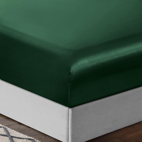 TREELY 4 Piece Satin Sheets Twin Size - Silky Smooth Blackish Green Sheet Set with Deep Pocket, Fitted Sheet, Flat Sheet, 2 Pillowcases TREELY
