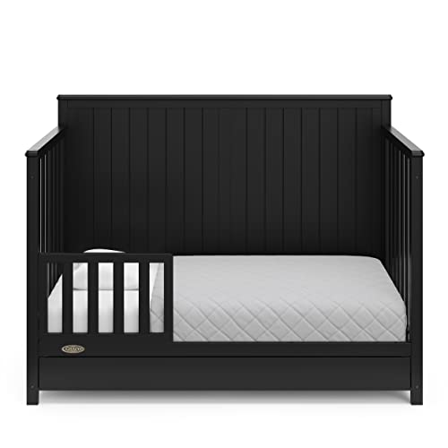 Graco Hadley 5-in-1 Convertible Crib with Drawer (Black) – Combo, Includes Full-Size Nursery Storage, Converts from Baby Crib to Toddler Bed, Daybed Graco