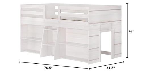 Max & Lily Modern Farmhouse Low Loft Bed, Twin Bed Frame for Kids with 2 Bookcases, White Wash Max & Lily