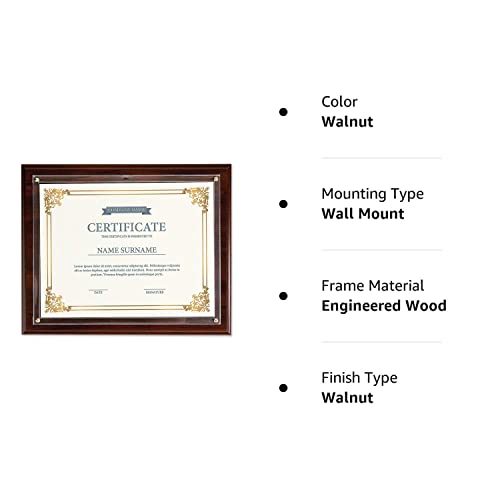 Fine Stationery Walnut Certificate Award Plaque - Slide-In 8.5x11 Certificate or Diploma, Wall Frame Fine Stationery