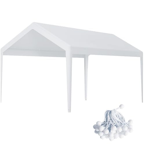 Rutile 12 x 20 FT Carport Replacement Cover, Heavy Duty Car Tarp Canopy Tent Garage Top Shelter Cover with Fabric Leg Pole Skirts and Ball Bungees White (Only Top Cover, Frame is not Included) Rutile