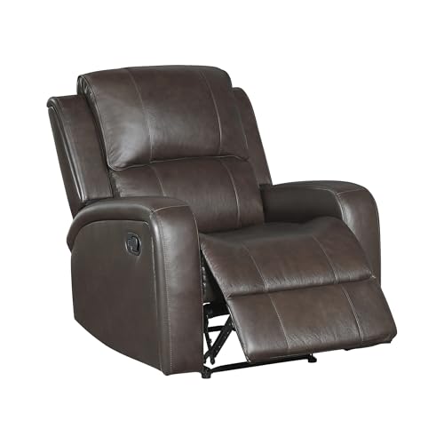 Lexicon Manual Reclining Chair, Top Grain Leather Match Wall Hugger Recliner Chair, Tab Pull Reclining, High Density Foam Over Pocket Coils, for Living Room/Reading Nook/Bedroom, Brown Lexicon