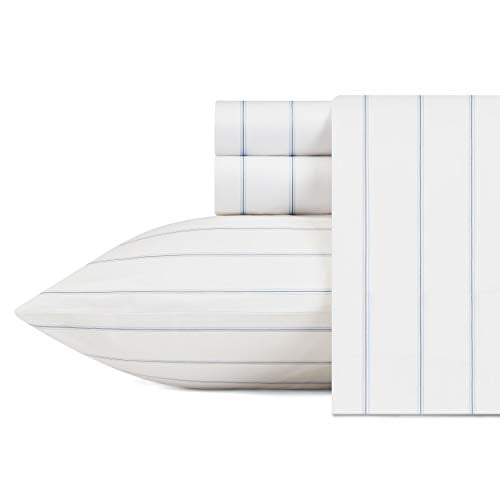 Nautica - Full Size Sheet Sets, Cotton Percale Preppy Bedding, Crisp & Cool, Lightweight & Breathable (Skippers Island Light Blue, Full) Nautica