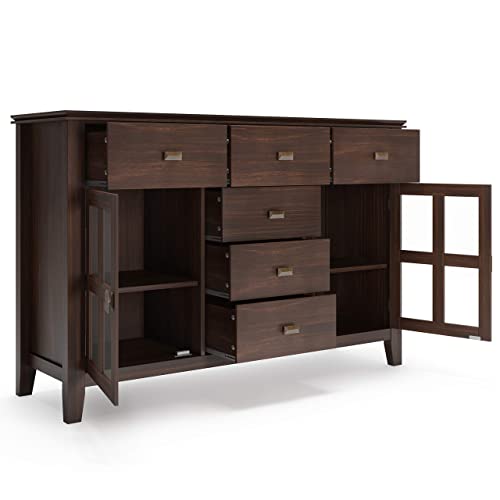 SIMPLIHOME Artisan Solid Pine Wood 54 inch Contemporary Sideboard Buffet Credenza in Dark Chestnut Brown features 2 Doors, 6 Drawers and 2 Cabinets SIMPLIHOME