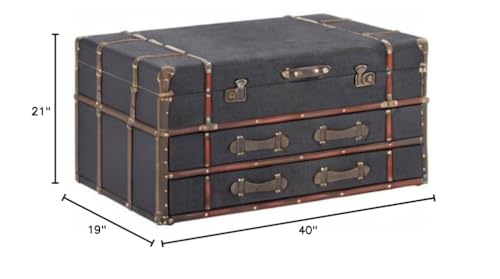 Traditional 21 X 40 Inch Wooden Trunk Style Coffee Table by Blue Rectangle Faux Leather Wood Finish WoodArtSupply