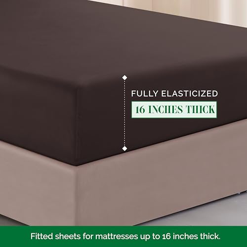Elegant Comfort Luxurious 1500 Premium Hotel Quality Microfiber Three Line Embroidered Softest 4-Piece Bed Sheet Set, Wrinkle and Fade Resistant, King, Chocolate Brown Elegant Comfort