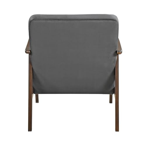 Lexicon Mid Century Modern Chair Velvet Accent Chair for Living Room Chair w/Solid Wood Armrests and Legs, Cushioned Seat and Backrest, Reading Chair and Lounge Chair for Bedrooms/Studios, Dark Grey Lexicon