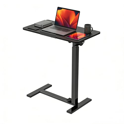 OLIXIS Mobile Standing Desk, Height-Adjustable Computer Cart with Pneumatic Lift, Portable Computer Workstation Cart for Bed, Couch, Office, Sofa, Black OLIXIS