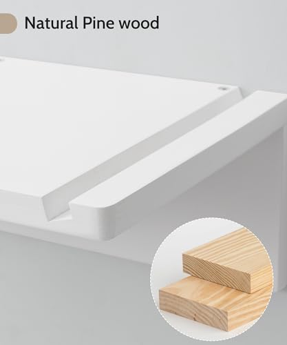 Mazjoaru White Floating Nightstand 16inch, Modern Natural Pine Wood Night Stand Floating Wall Shelves with Phone Slot, Cord Holes, Small Narrow Nightstands Bedside Tables for Bedroom Dorm Bedside Mazjoaru