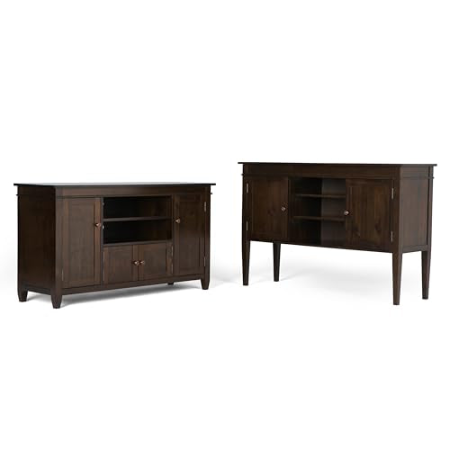 SIMPLIHOME Carlton SOLID WOOD Universal TV Media Stand, 54 Inch Wide, Contemporary, Living Room Entertainment Center, for Flat Screen TVs up to 60 Inch in Dark Tobacco Brown SIMPLIHOME